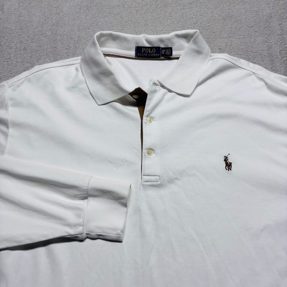 Polo Ralph Lauren Mens 1XB White Long Sleeve‎ Interlock Polo Shirt Big & Tall